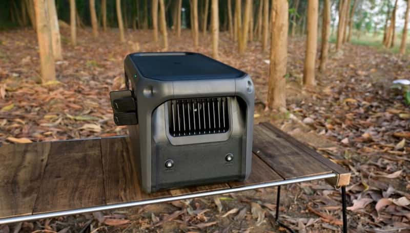 Hai cạnh bên của trạm sạc được thiết kế hai tay cầm và lỗ thông khí