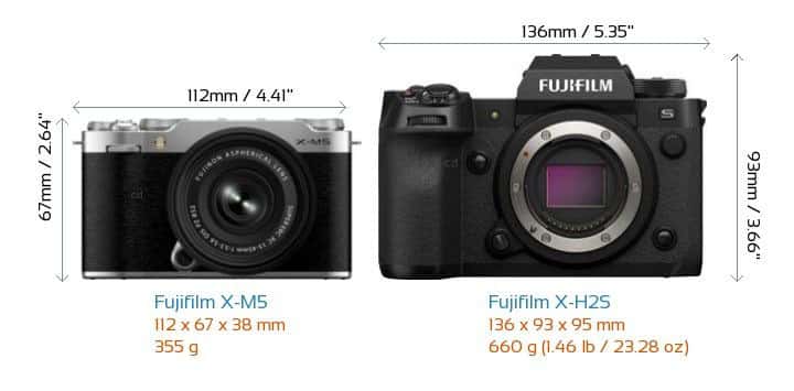 So sánh Fujifilm X-M5 vs Fujifilm X-S20: Kích thước và trọng lượng