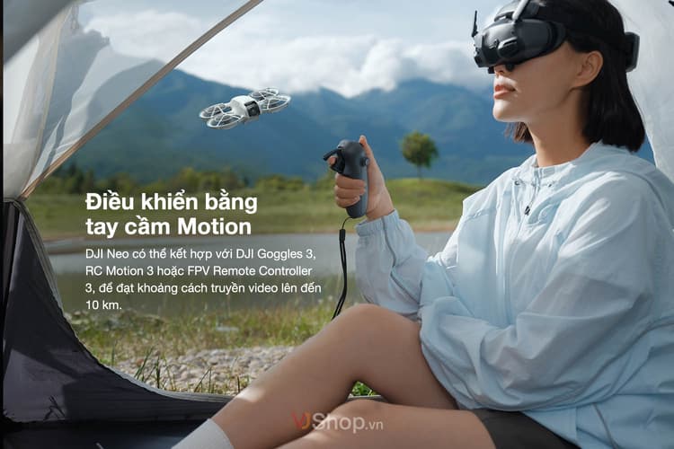 DJI Neo có thể được ghép nối với DJI Goggles 3, RC Motion 3 hoặc FPV Remote Controller 3