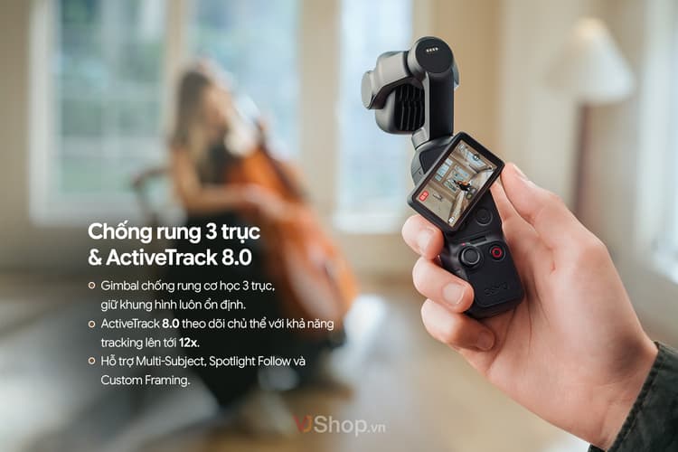 Pocket 4P quay ổn định nhờ hệ thống gimbal cơ học 3 trục
