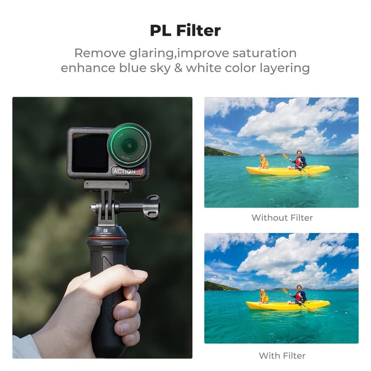 K&F Concept CPL Filter cho DJI Action 3/4/5 Pro KF01.2438V1 được chế tạo từ kính quang học AGC chất lượng cao