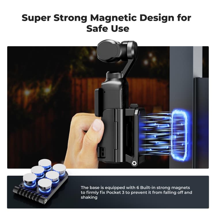 Giá đỡ nam châm K&F Magnetic Mount cho Pocket 3 KF31.143 được trang bị 6 nam châm neodymium N52 siêu mạnh