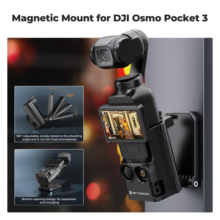 K&F Magnetic Mount cho Pocket 3 KF31.143 cho phép điều chỉnh góc lên đến 180 độ