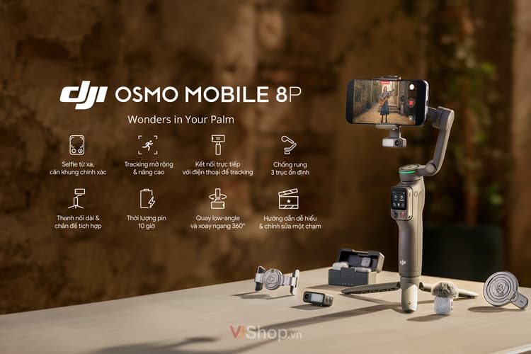 DJI OM8P, Gimbal điện thoại chuyên nghiệp giúp định hình và theo dõi chuyển động