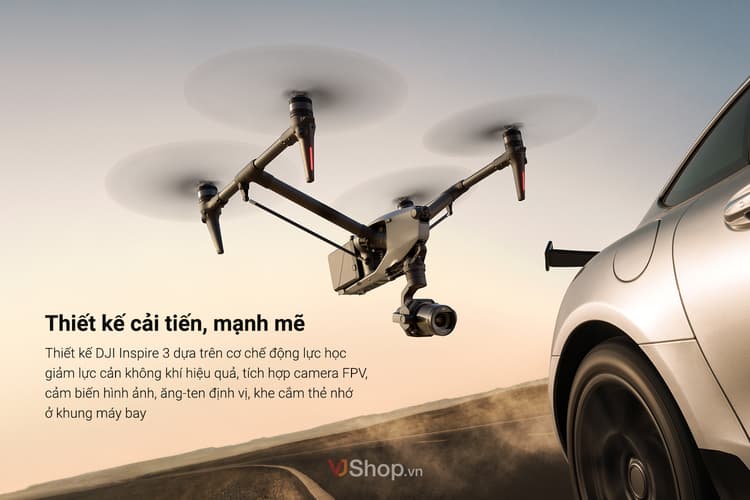 Flycam DJI Inspire 3 với thiết kế dựa trên cơ chế khí động lực học