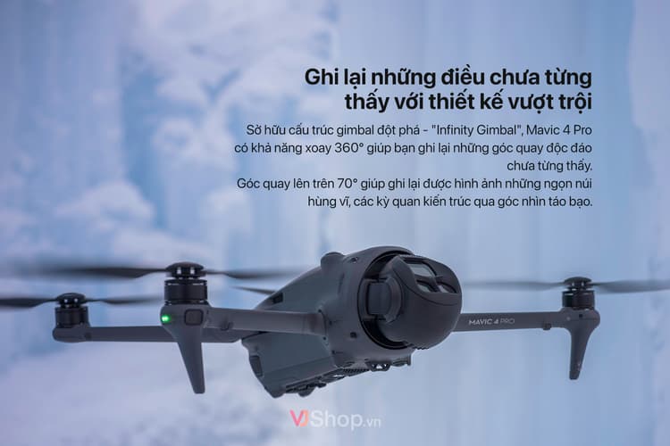 DJI Mavic 4 Pro được trang bị gimbal cải tiến với khả năng xoay 360 độ