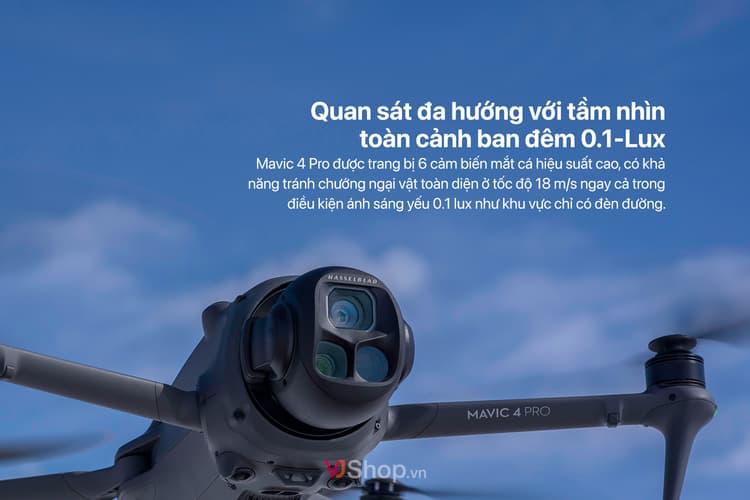 Mavic 4 Pro cung cấp tầm nhìn đa hướng, giúp bay đêm an toàn