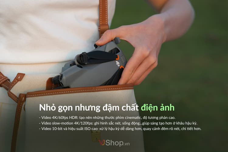 Mặc dù có thiết kế nhỏ gọn, nhưng DJI Mini 5 Pro lại có thể quay video chất lượng cao chuyên nghiệp