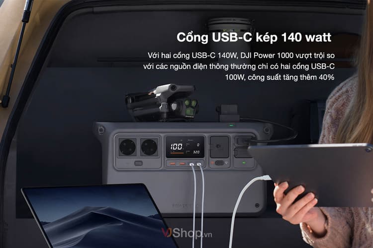 DJI Power 1000 có 2 cổng đầu ra USB-C 140W, với tổng công suất là 280W