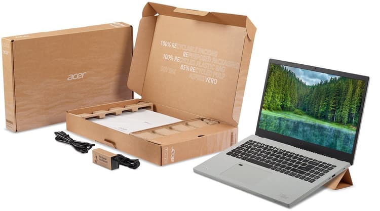 Acer Aspire Vero đi kèm với các phụ kiện làm từ vật liệu tái chế