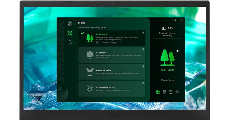 Acer Aspire Vero có tính năng tiết kiệm pin tuyệt vời