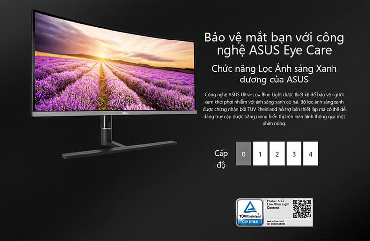 Công nghệ ASUS Ultra-Low Blue Light được thiết kế giúp bảo mẹ mắt người dùng khỏi ánh sáng xanh có hại từ màn hình.