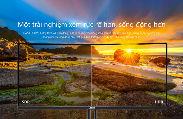 ProArt PA34V có khả năng tương thích với định dạng HDR-10 giúp tăng độ tương phản màu
