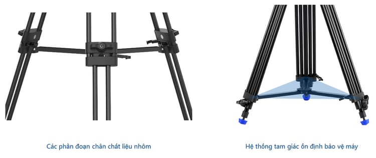 Benro KH25PC được cấu tạo gồm 3 chân nhôm Aero chắc chắn