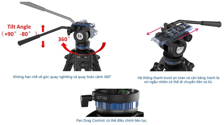 Chân máy Benro KH25PC Video với đầu quay được nâng cấp vượt trội