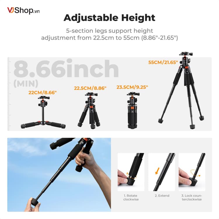 K&F Concept Mini Desk Camera Tripod with Ball Head