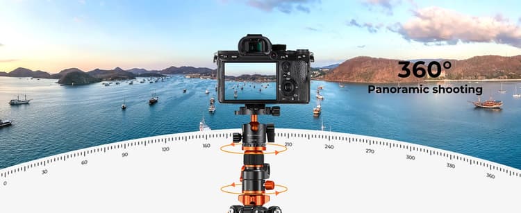 chân máy hỗ trợ ghi lại những cảnh quay với góc nghiêng 0-120 ° hoặc quay toàn cảnh 360° theo chiều ngang