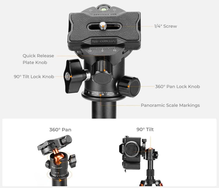 Đầu bi chuẩn Arca-swiss xoay 360°
