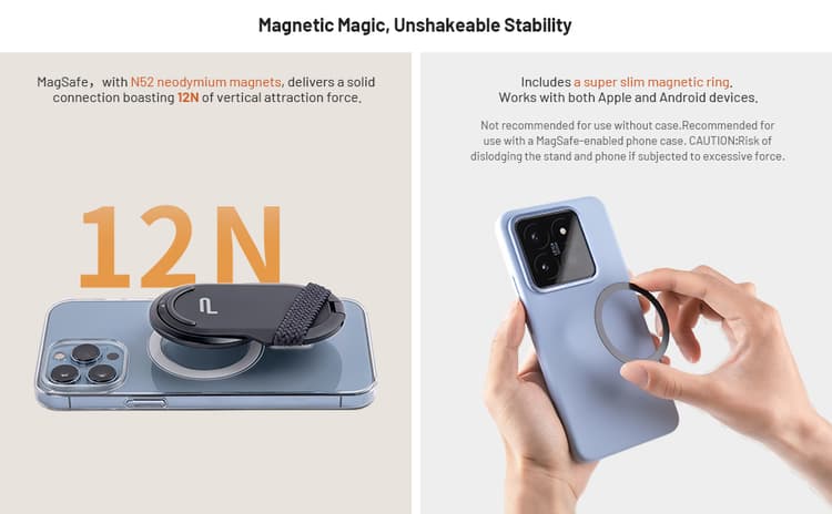 PGYTECH MagFlex Phone Photography Stand được thiết kế với đế gắn nam châm N52 Neodymium Magnet mạnh mẽ kết hợp vòng từ tính siêu mỏng