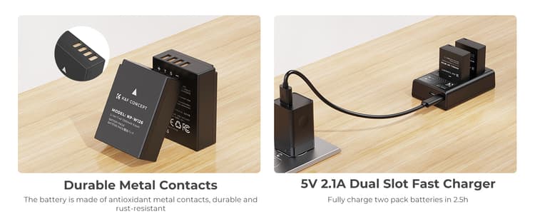 Bộ sạc đôi và 2 pin K&F Concept NP-W126 sạc nhanh