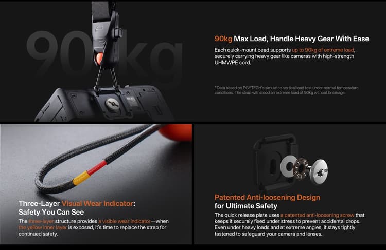 Dây đeo PGYTECH Camera Strap Pro chịu được tải trọng lên đến 90kg