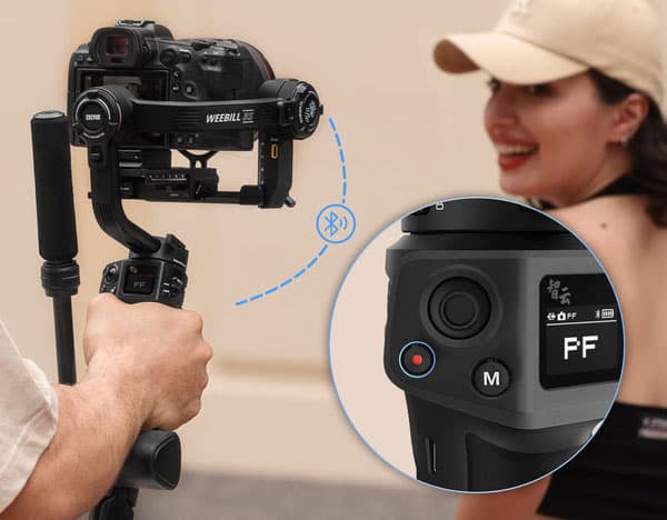 Công nghệ Bluetooth 5.0 trên gimbal Zhiyun WEEBILL 3S cho phép người dùng có thể điều khiển màn trập máy ảnh từ xa