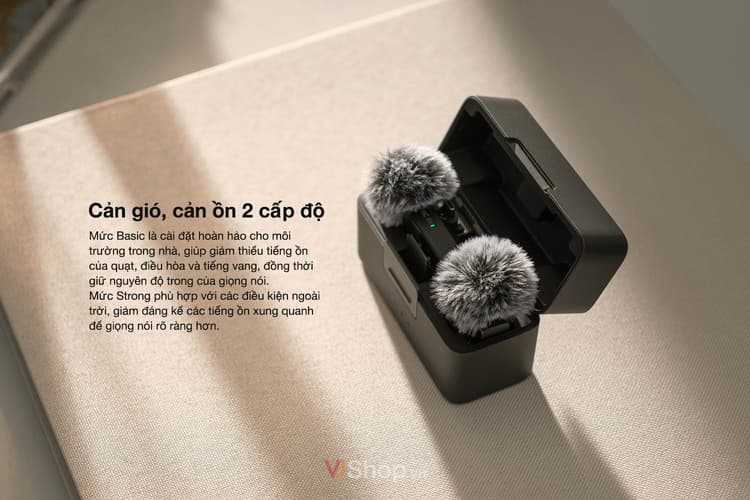 DJI Mic Mini tích hợp tính năng khử ồn hai mức khử ồn gồm Basic và Strong