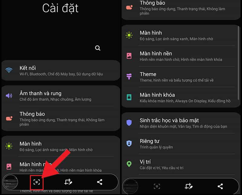 muốn chụp màn hình điện thoại samsung cuộn dài