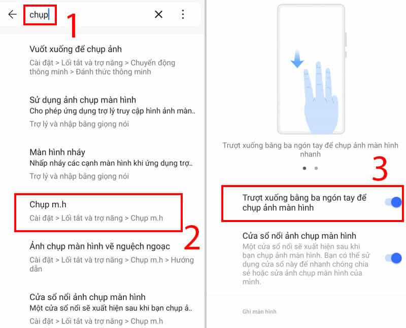 Cách chụp màn hình điện thoại Vivo bằng cách vuốt ngón tay