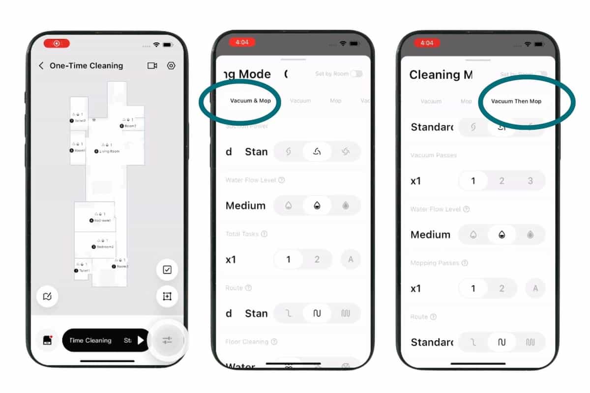 Chọn "Vacuum then Mop" trong lần đầu sử dụng