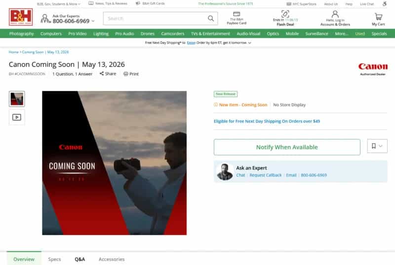 B&H Photo cũng đã mở teaser landing page