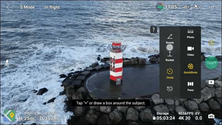Chế độ quickshot hỗ trợ người mới làm quen với flycam dễ dàng