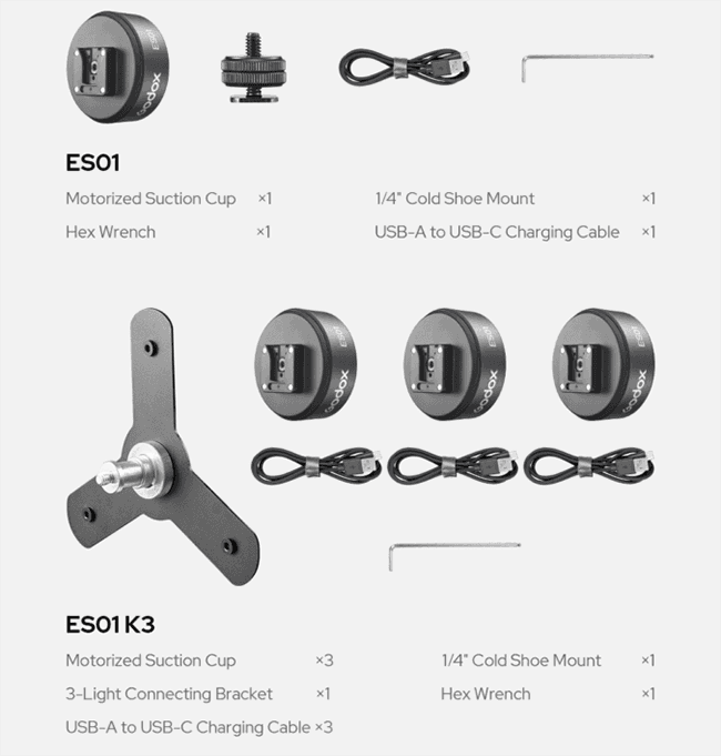 ES01 tương thích với nhiều đèn flash và LED compact
