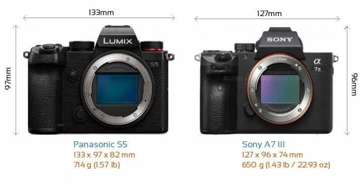 So sánh kích thước Panasonic Lumix S5 và Sony A7 III